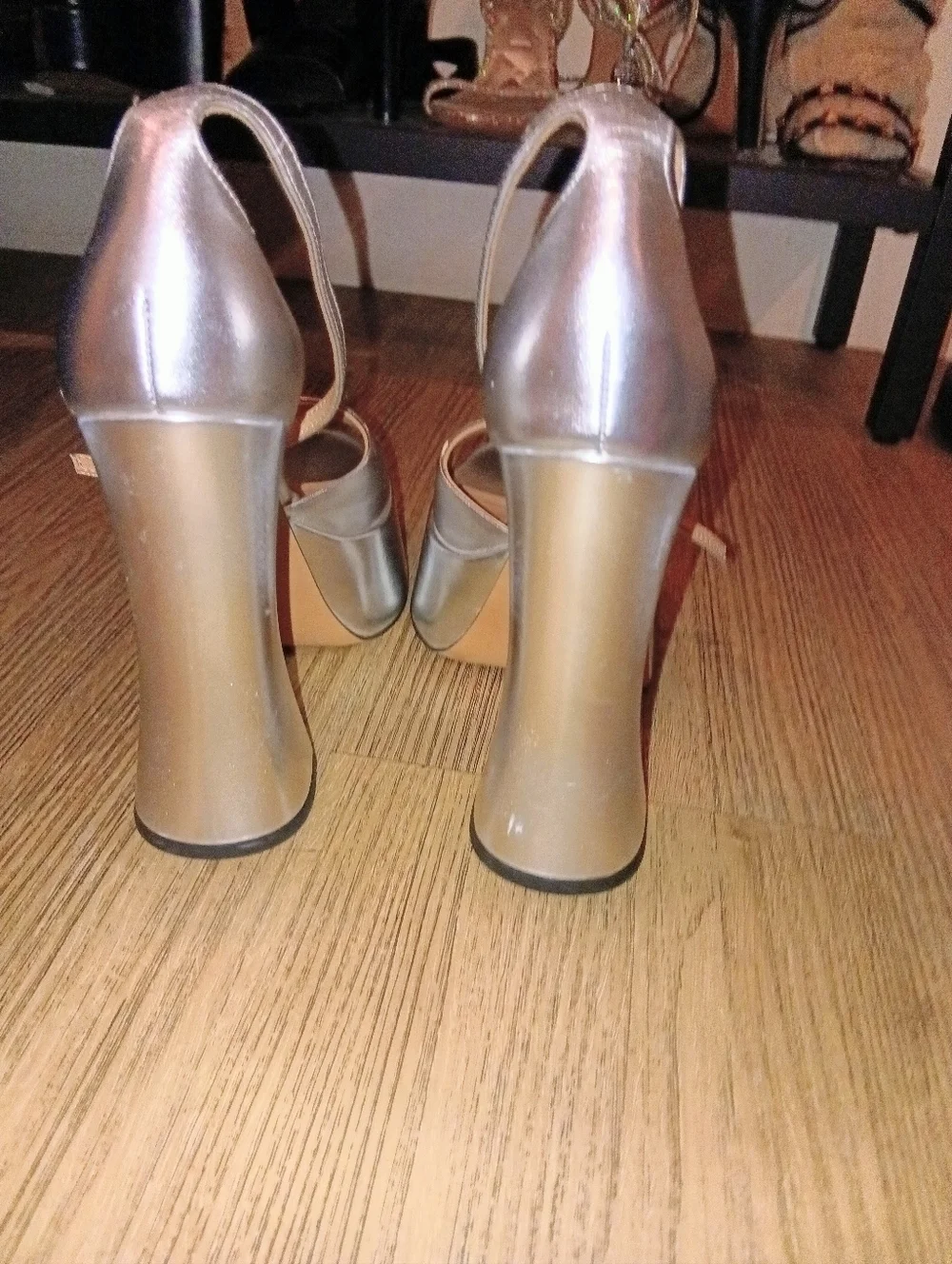 Charles & Keith Metallic Silver Platform Sandals Size 35